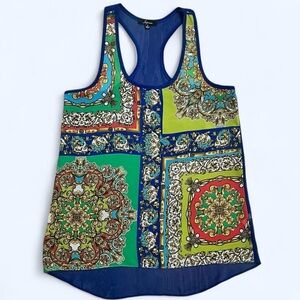 Soprano Small Blue Royal Gold Sheer Vintage Racerback Tank Top Blouse Y2K